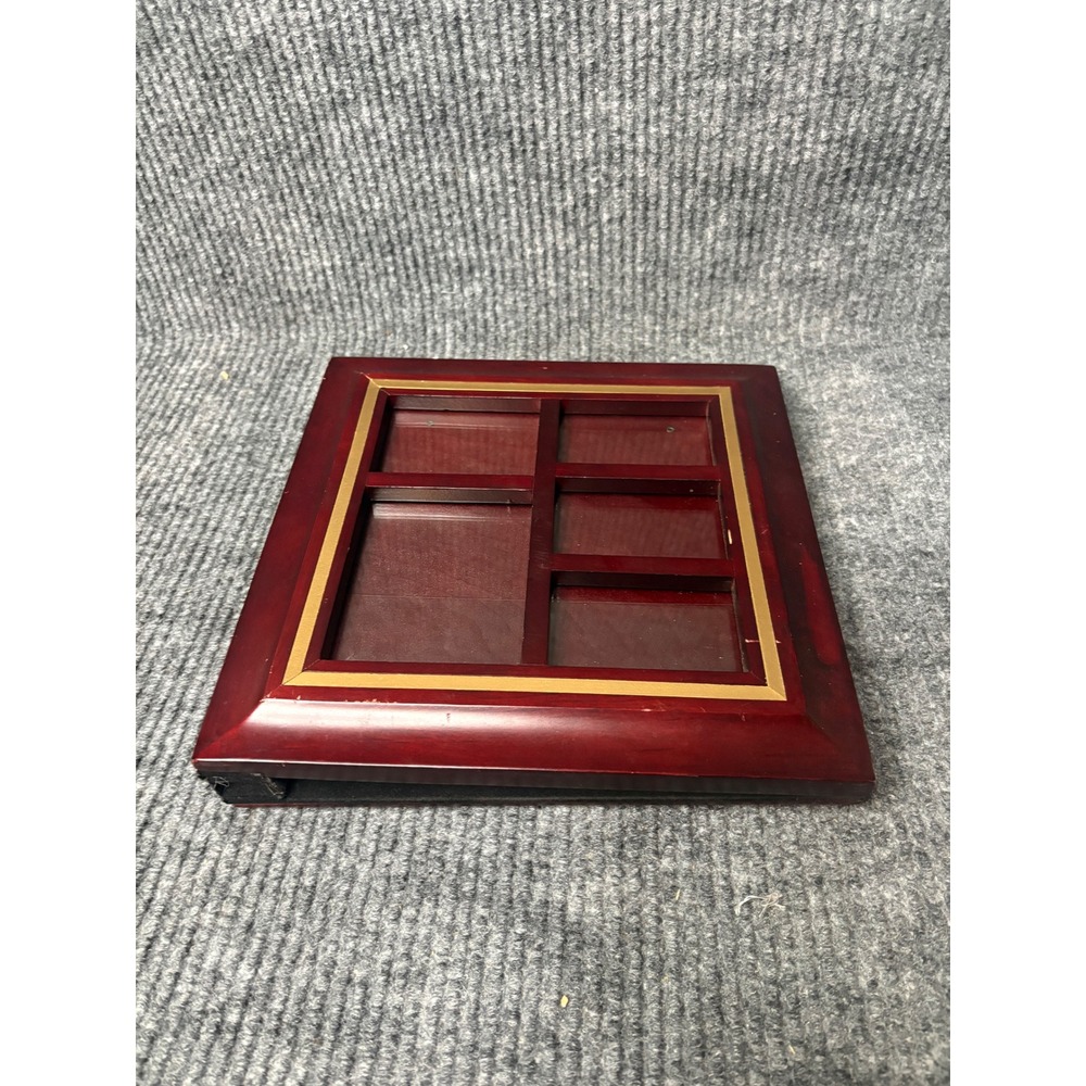 Vintage Bombay Wooden Photo Album Burgundy Gold Trim 5 Collage Cover 4x6